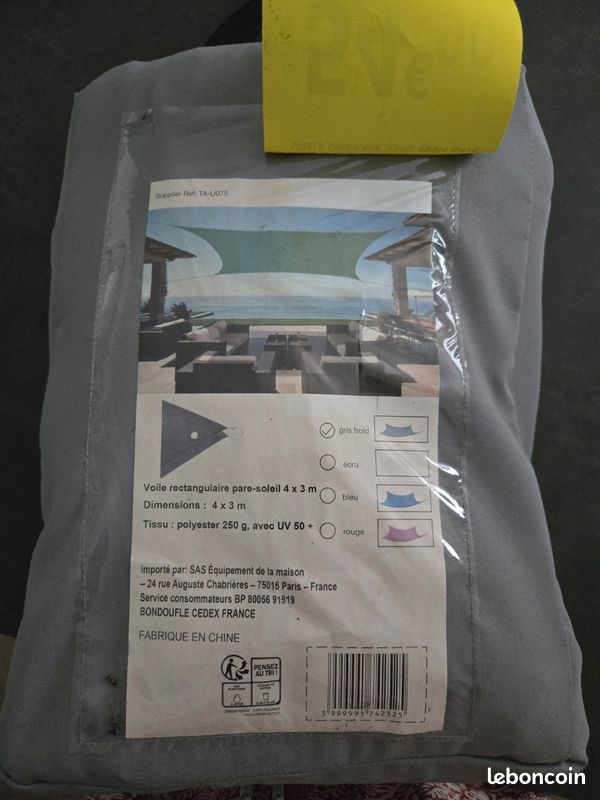 Vend toile pare soleil (image 1)