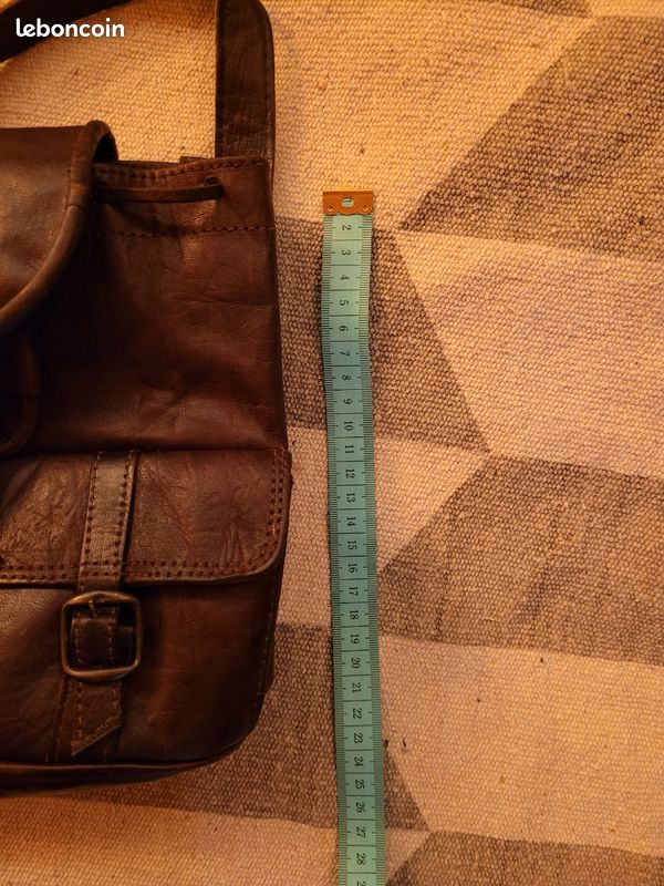 Sacoche Vintage En Cuir Naturel Brut - Format Mini, Bon état