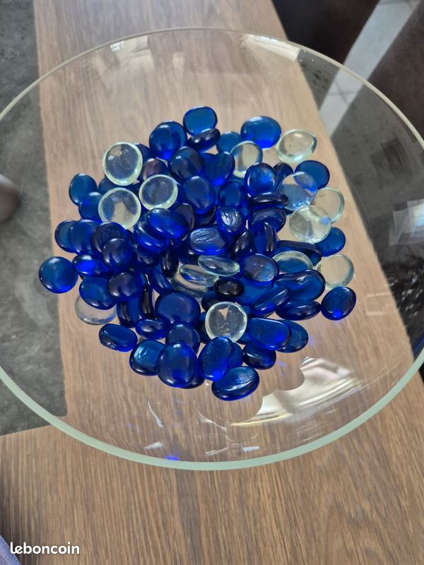 Billes plates déco - Bleu, billes chinoises plates