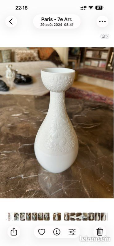 Vase Royal Copenhagen – Greenland Porcelaine blanche en relief – Modèle 5012 (image 4)