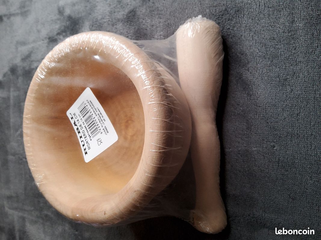 Mortier et Pilon en bois naturel Neuf (image 1)