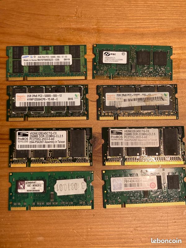 Lot De Barrettes RAM Pour PC Portable (DDR, DDR2 - SO-DIMM) - Occasion Mais Testées, Différentes Capacités