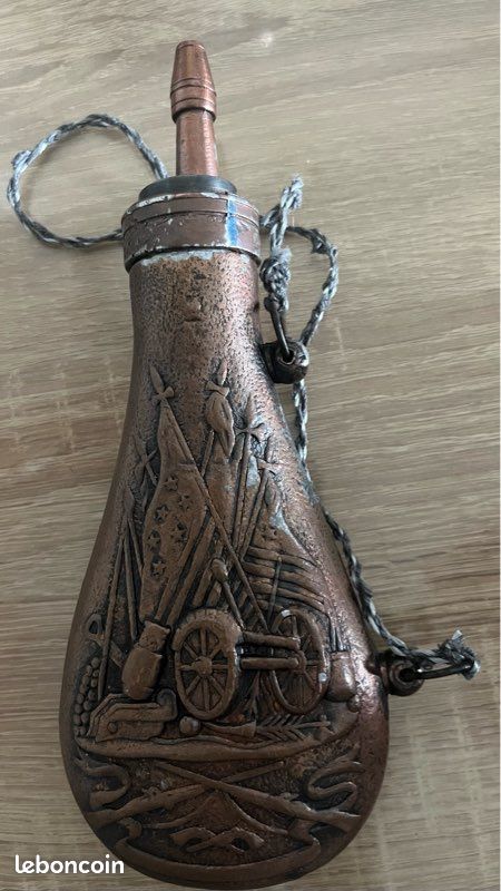 ANCIENNE POIRE A Poudre En Peau Avec Son Bidon De Plomb EUR 35,00