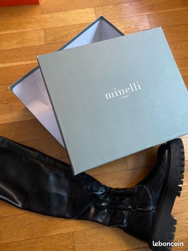 Bottes Cuissardes Minelli En Cuir Noir, Talon 7 Cm, Taille 39 - Occasion Très Bon état