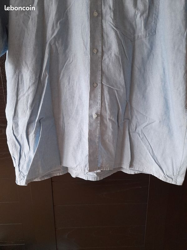 Chemise Homme Ted Lapidus Occasion - Taille 43/44, Manches Courtes, Polycoton à Fines Rayures Multicolores