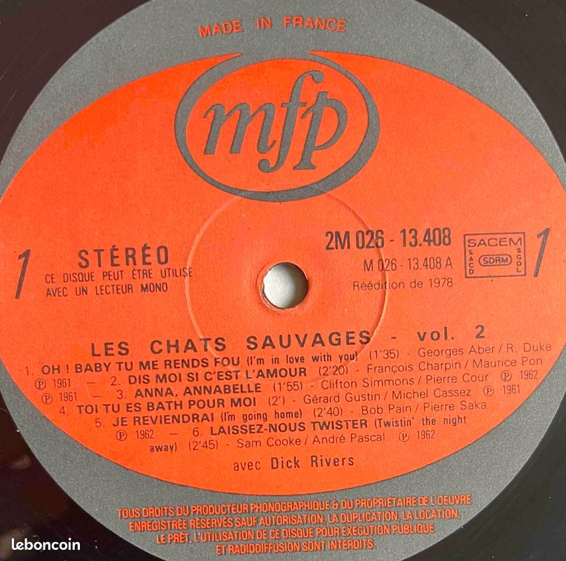 ♥🎼33t 🇫🇷 Les Chats Sauvages (Avec Dick Rivers - Vol.2) ✷ 1978 (image 3)