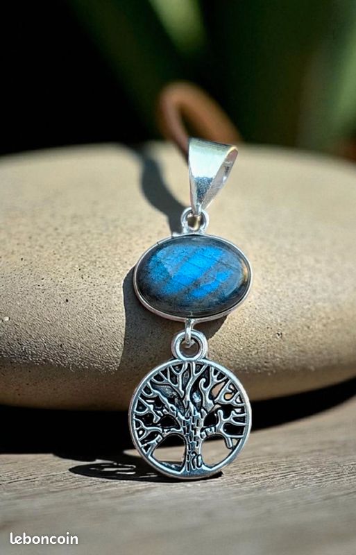 Pendentif En Jaspe Paysage Naturel - Pierre Beige, Monture En Laiton - Fabrication Artisanale - Neuf