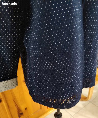 Gilet Armand Thiery Bleu - Manches 3/4 - Doublure Fausse Fourrure - Taille 4 - Occasion Très Bon état