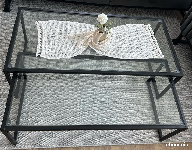 Table basse noir en verre duo (image 3)