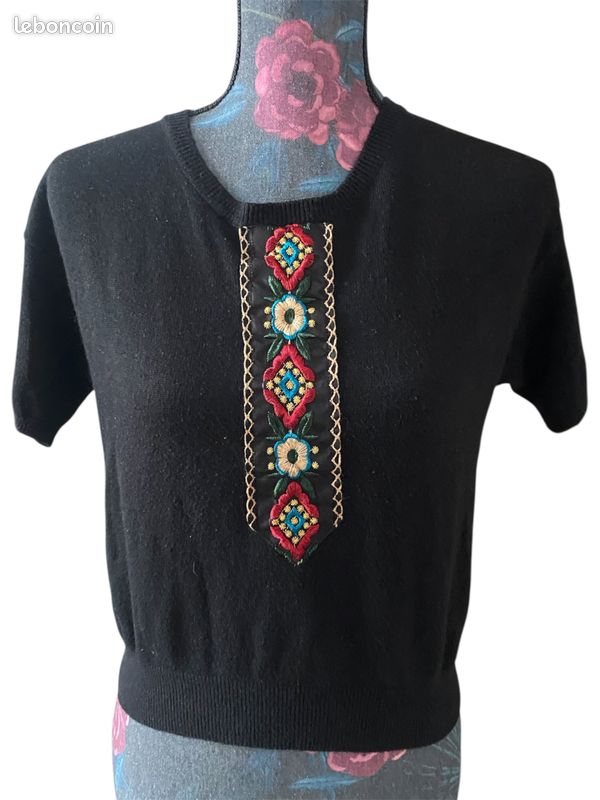 Pull noir brodé style folk / boho – Forever 21 – Taille M (image 5)