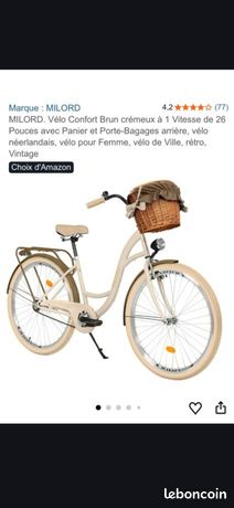 Vélo De Ville Vintage Femme 26 Pouces MADICKS Avec Panier Et Sacs - Beige