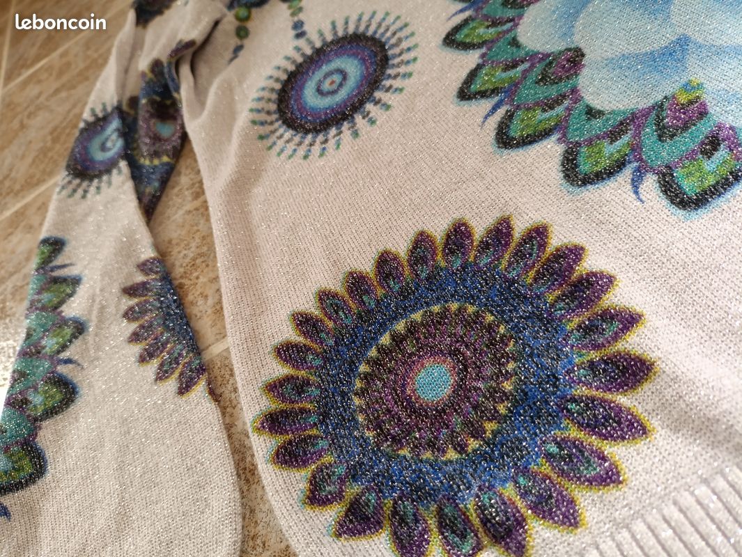 Pull Desigual Multicolore Taille L (40) - Occasion Très Bon état, Col V