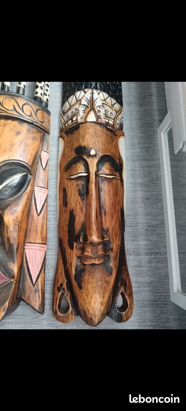 Lot De 2 Masques Africains Vintage En Bois - Déco Ethnique