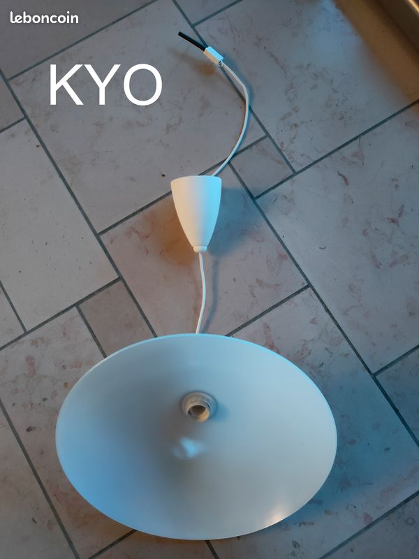 Suspension luminaire rond demi-boule, verre blanc transparent, éclairage plafonnier suspendu, 42 cm - Excellent état (image 1)
