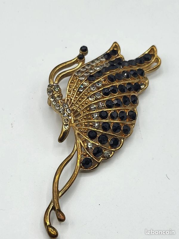 Grande Broche Vintage Résine Noire Et Marron - Années 80/90 - Bijou Collection