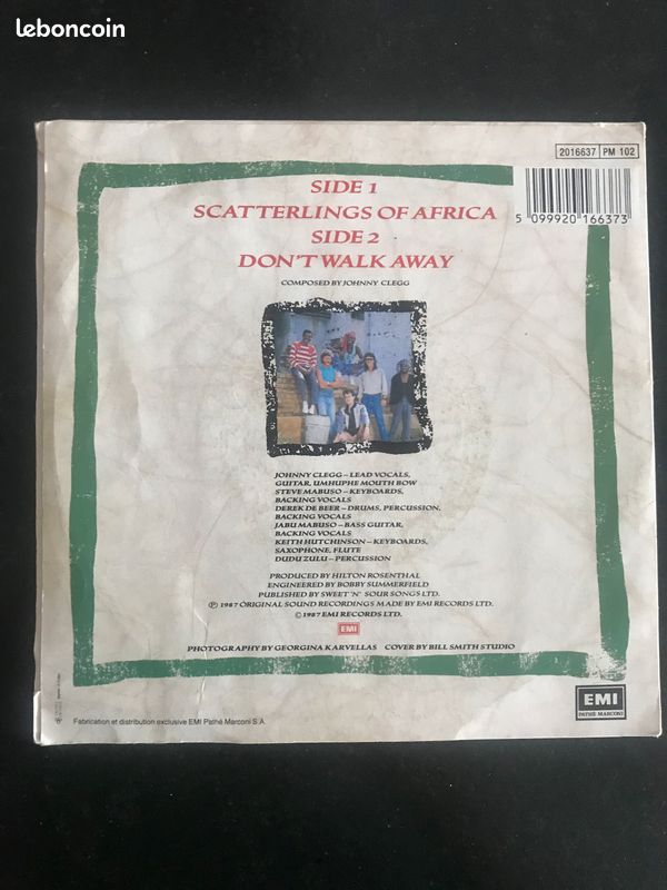 Disque vinyle 45 tours "Scatterlings of Africa" - Johnny CLEGG & SAVUKA (image 2)