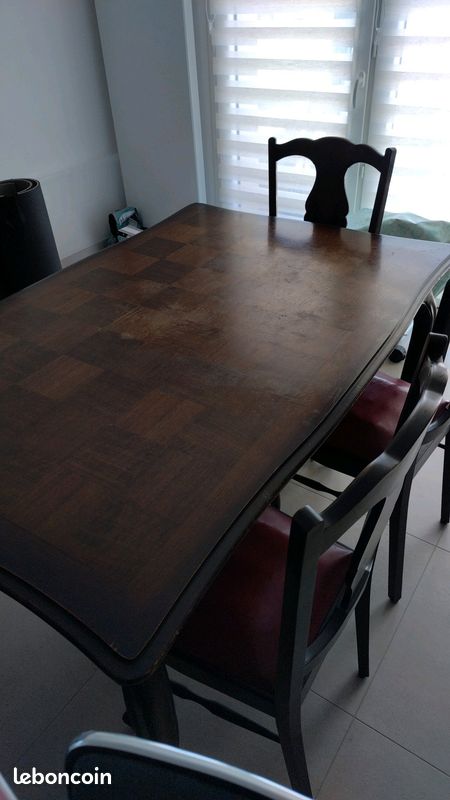 Table antique extensible (98 x 150-240 x 77 cm), bois foncé + 5 chaises (image 2)