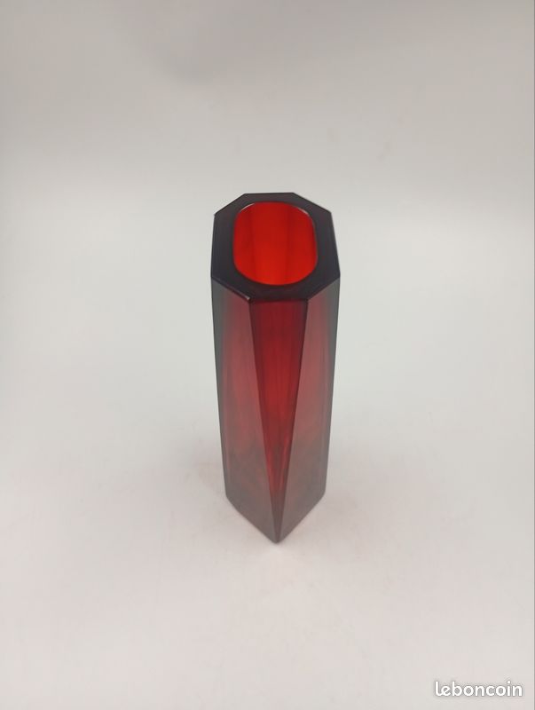 Vase Géode Prisme Facetté Vintage Rouge Rubis Années 60 70 Midcentury Moderniste Space Age (image 6)