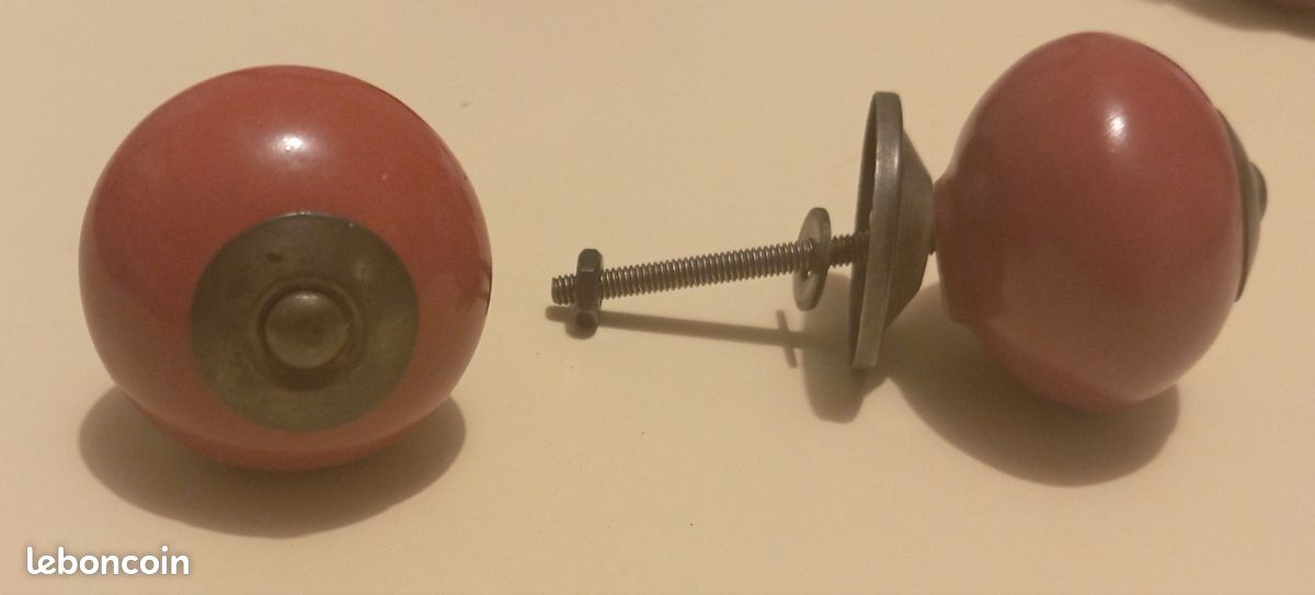 6 poignées de meuble rouges, céramique, vintage (image 5)