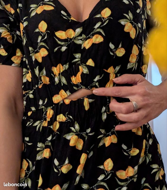 Robe Imprimée Chetta B Taille 6 - Couleurs Jaune, Noir, Blanc, Occasion En Très Bon état