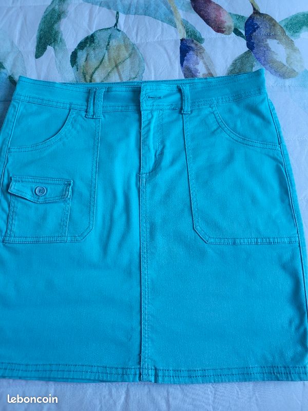 Jupe femme coton extensible turquoise (image 4)