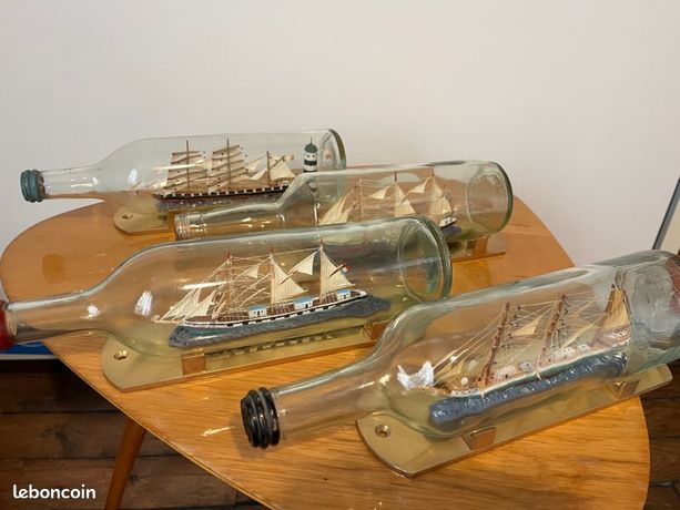 Bateau En Bouteille Verre - Voilier Vintage Marine - Objet Décoratif Naval