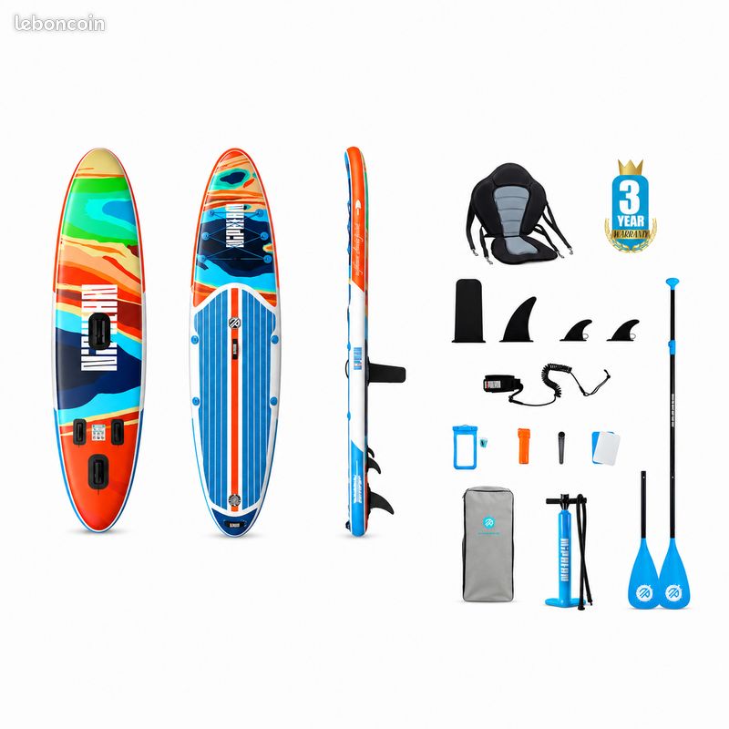 Planche Gonflable Niphean 320 Cm – 2 Places – Kayak Et SUP – 200 Kg – Accessoires Complets – Siège Et Pagaie Inclus