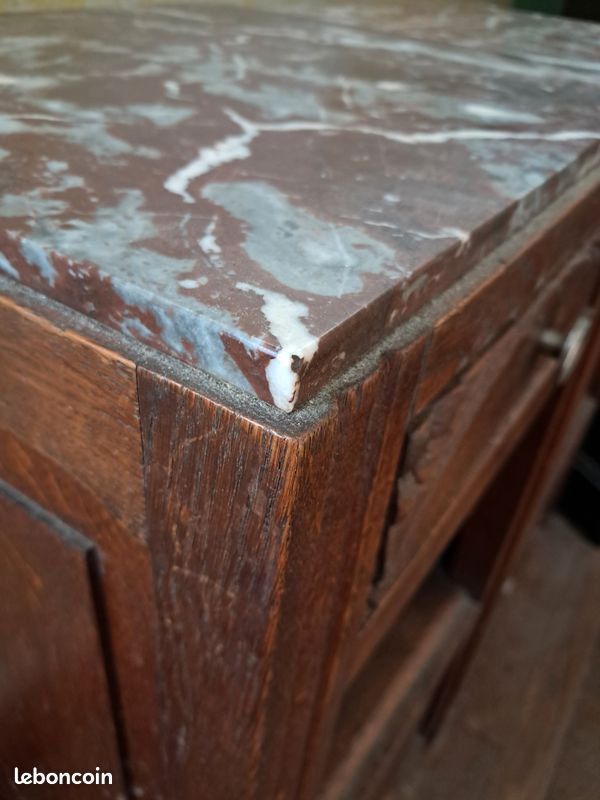 Lot de 2 chevets Art Déco chêne massif + dessus marbre - années 30 (image 7)