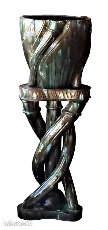 Cache Pot et sa Sellette ART NOUVEAU de Clément Massier (image 1)