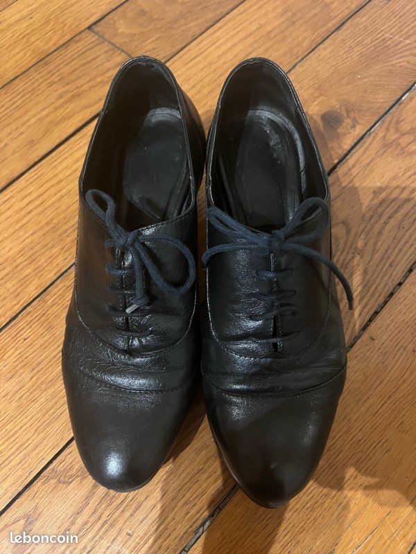 Escarpins en cuir à lacet et talons - Noir - Taille 36 (image 2)