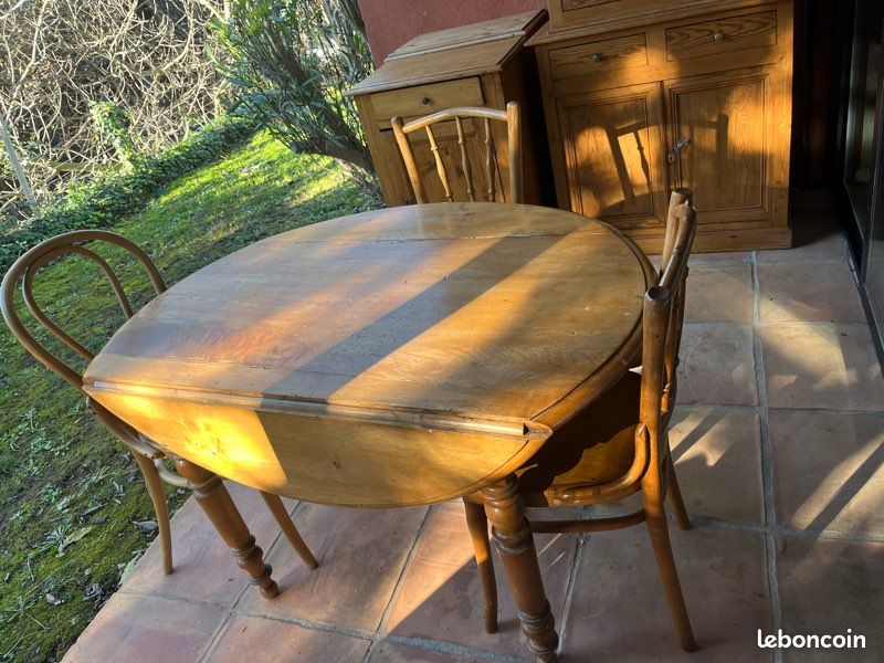 Ensemble bois massif ancien 4 chaises + table ovale provençal (image 3)