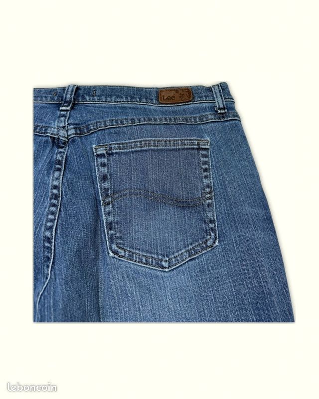 Jeans Femme Lee W34 L32 Bleu Coton Bon état Relaxed Court Uni Taille normale (image 5)
