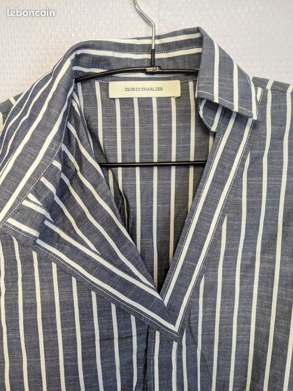 Cédric Charlier robe mi longue manche courte asymétrique 36/38 rayée (image 5)