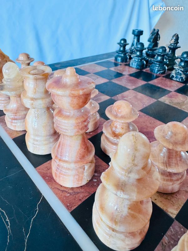 Jeu D'échecs Vintage Marbre Et Onyx - Complet, 12x12, Avec Défauts
