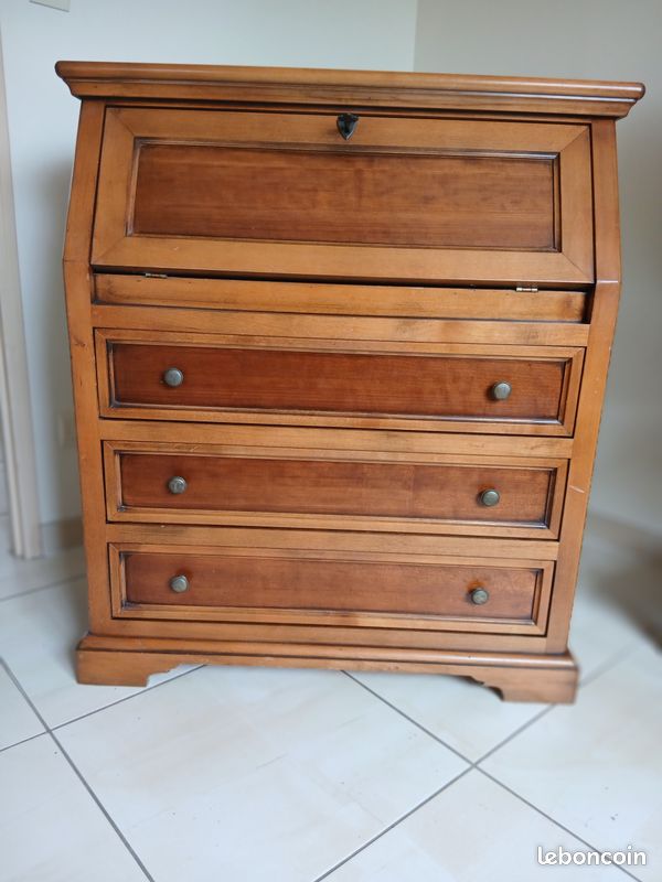 Secrétaire bureau merisier massif (image 1)