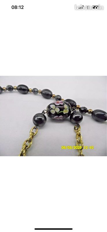 Collier Sautoir Ancien Perles Verre De Murano - Vintage - Manque Quelques Décors