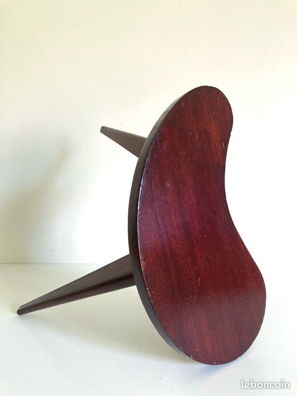Table d’appoint Tabouret sellette bout de canapé tripode haricot pieds compas bois massif scandinave Mid Century / Vintage 50-60 (image 4)