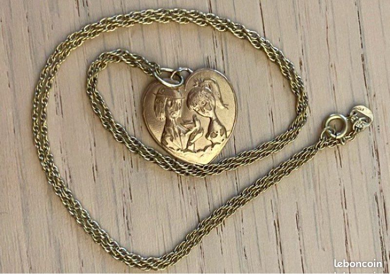 Collier Pendentif Argenté Esprit - Coeurs Et Trèfle, Avec Zircon, Thème Lune Et étoile