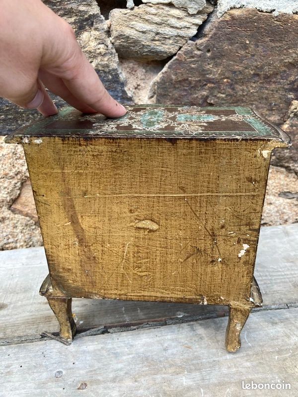 Coffre à bijoux ancien en bois style Florentin, commode miniature à 3 tiroirs ca26 (image 4)