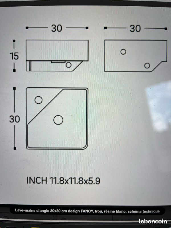 Lave-mains vasque d’angle 30x30 FANCY résine blanc marque Cosmic (image 6)