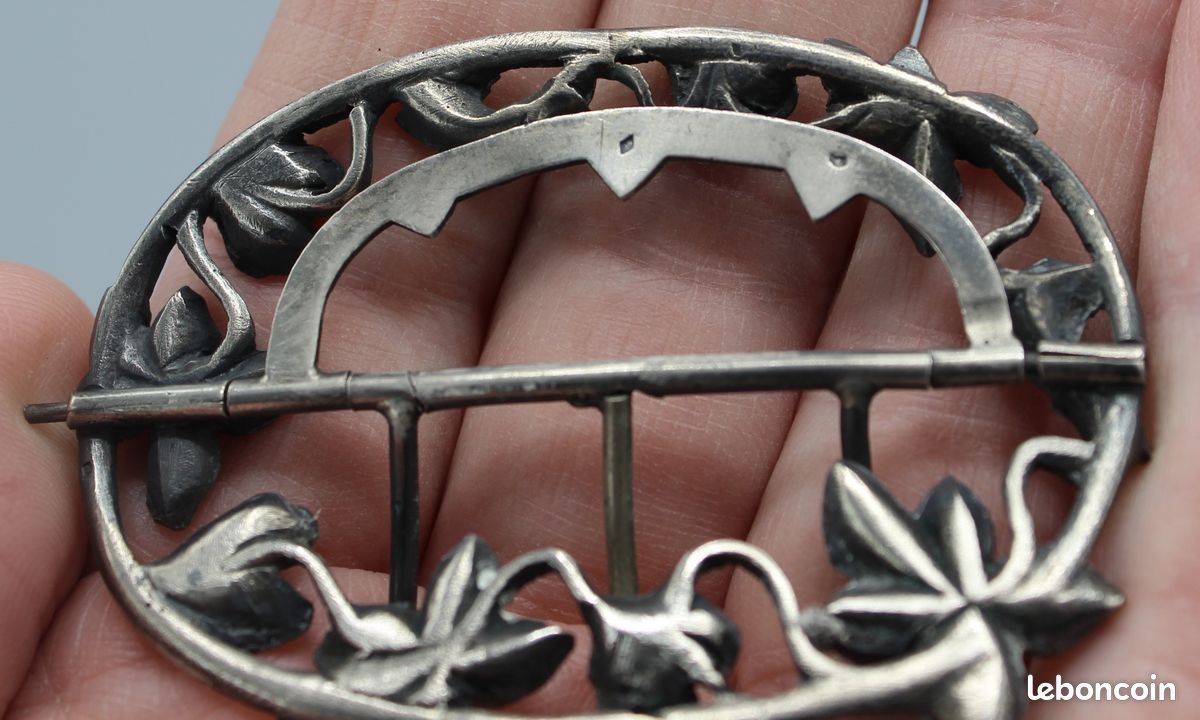 Boucle De Ceinture Art Déco – Métal Noir Et Argenté – Vintage Années 30