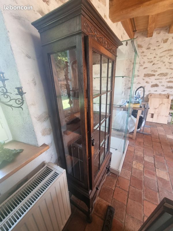 Vitrine ancienne en chêne massif à petits carreaux (XIXe/XXe) (image 2)