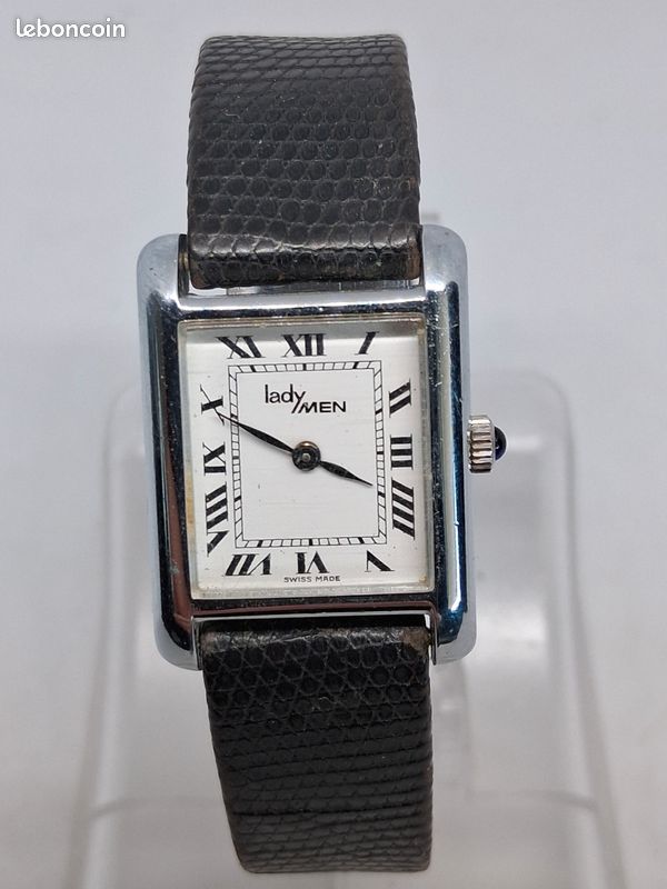 Montre Femme Vintage Polini - Bracelet Cuir Noir, Cadran Rouge - Fonctionne Avec Pile Neuve