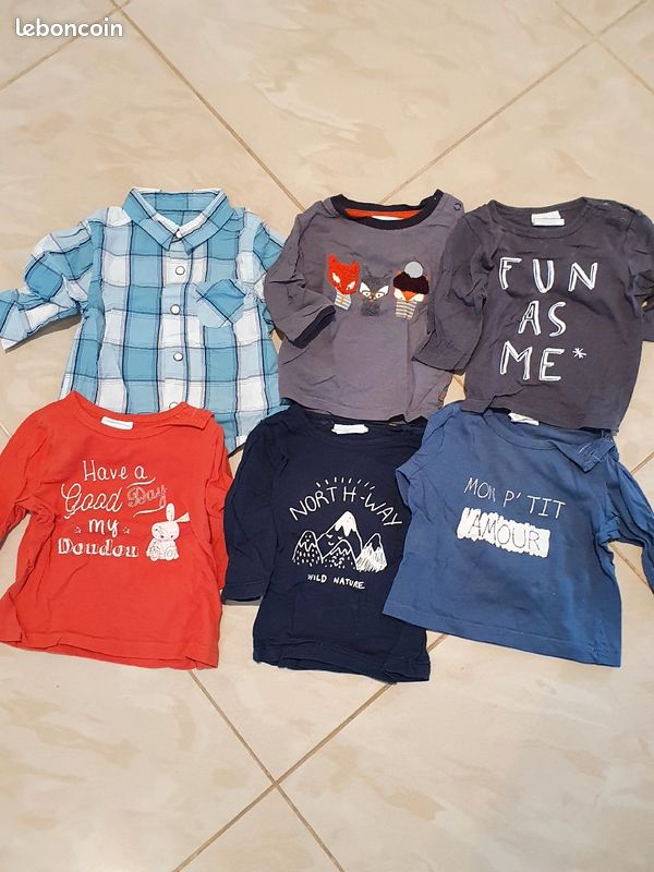Lot de 5 t-shirts et 1 chemise garçon 3 mois (image 1)