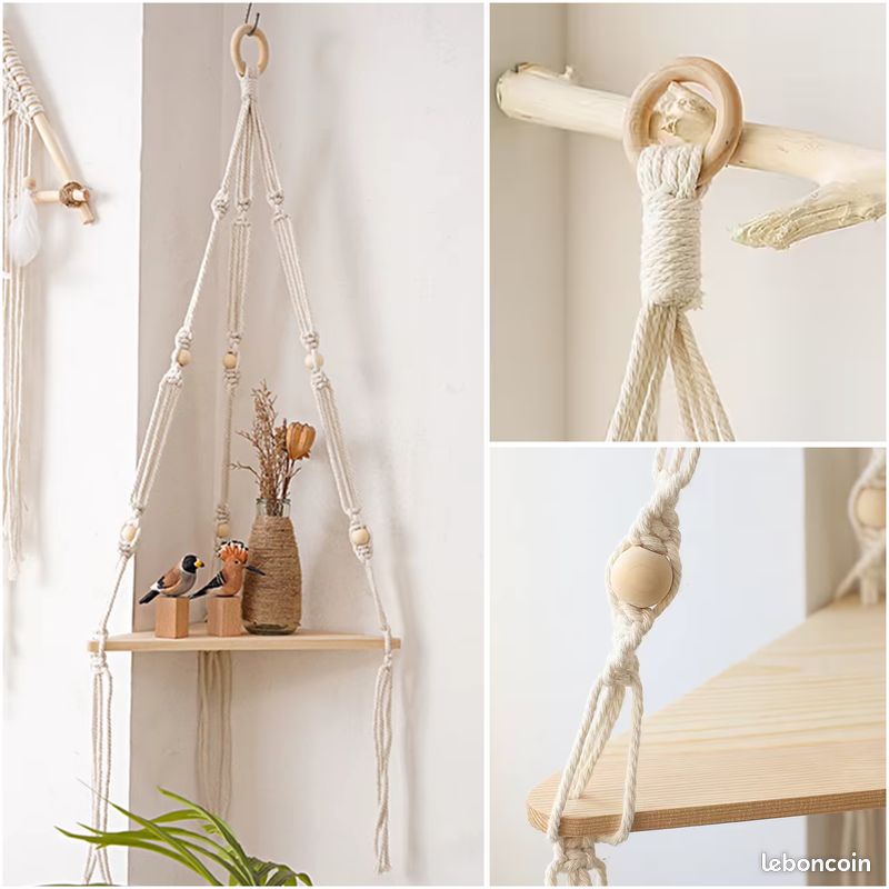 Étagère d’Angle Flottante 1 Niveau en Bois Bohème – Présentoir Mural Suspendu Déco Intérieure Moderne Salon Chambre. NEUF ✅ LIVRAISON OFFERTE 🚚 (image 2)