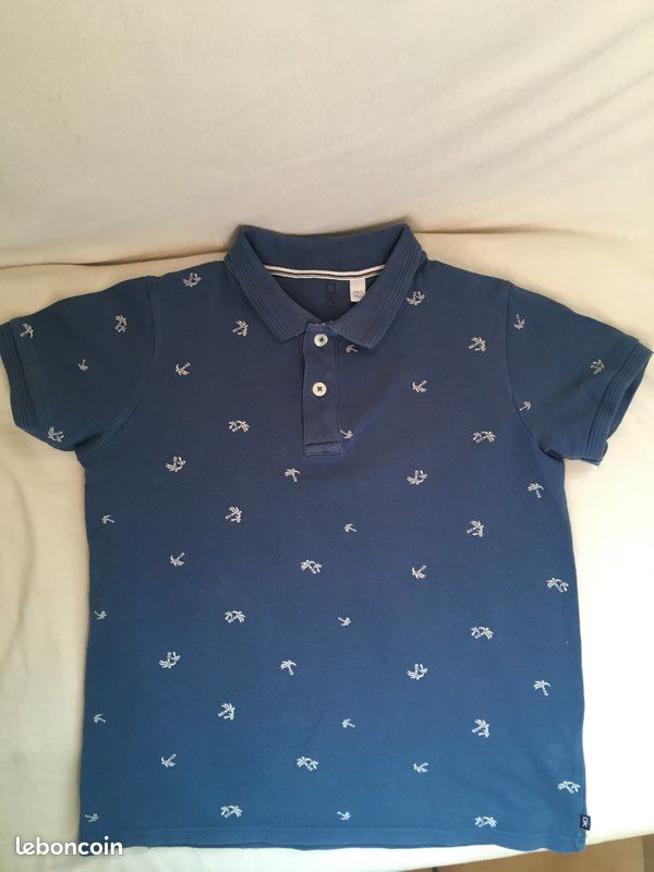 Polo bleu imprimé palmiers 14 ans (image 1)
