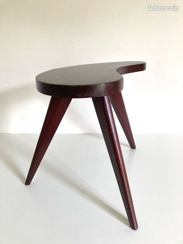 Table d’appoint Tabouret sellette bout de canapé tripode haricot pieds compas bois massif scandinave Mid Century / Vintage 50-60 (image 6)