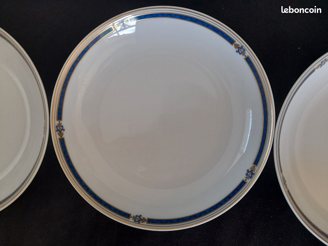 6 Assiettes creuses porcelaine de Limoges Médard de Noblat Cantani bleu (image 4)