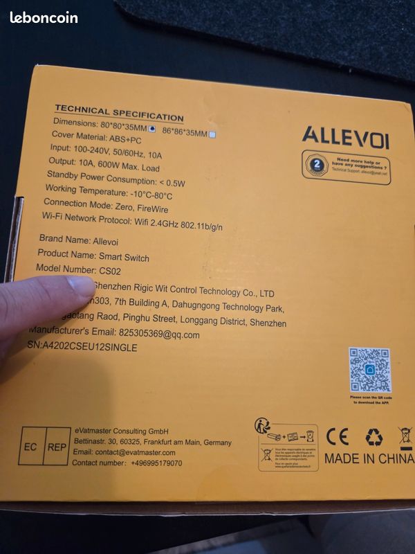 Kit De 4 Interrupteurs Connectés Pour Volet Roulant Allevoi - Wi-Fi, 80x80mm, 10A - Neuf