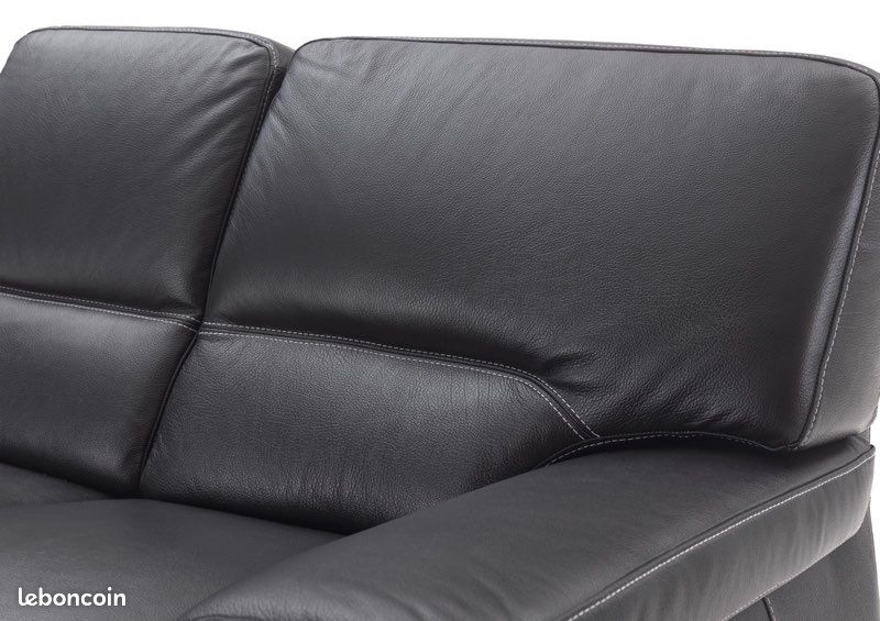 Canape 3+2 buffle cuir noir (image 2)
